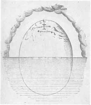 PLATE XXIX. C. Earth as a floating Egg.<br> (From Flammarion's <i>Astronomical Myths</i>. 1877)